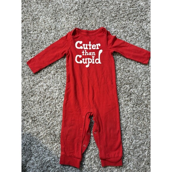 Cat & Jack Baby Valentine Romper “Cuter Than Cupid” Red 12M Long Sleeve - Picture 2 of 7